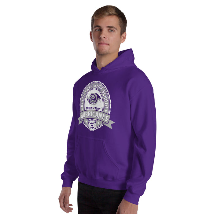 Man wearing Klein Cain High School Hurricanes Purple Classic Unisex Hoodie 212