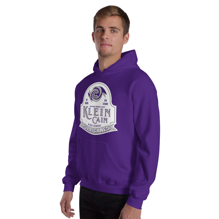 Man wearing Klein Cain High School Hurricanes Purple Classic Unisex Hoodie 219