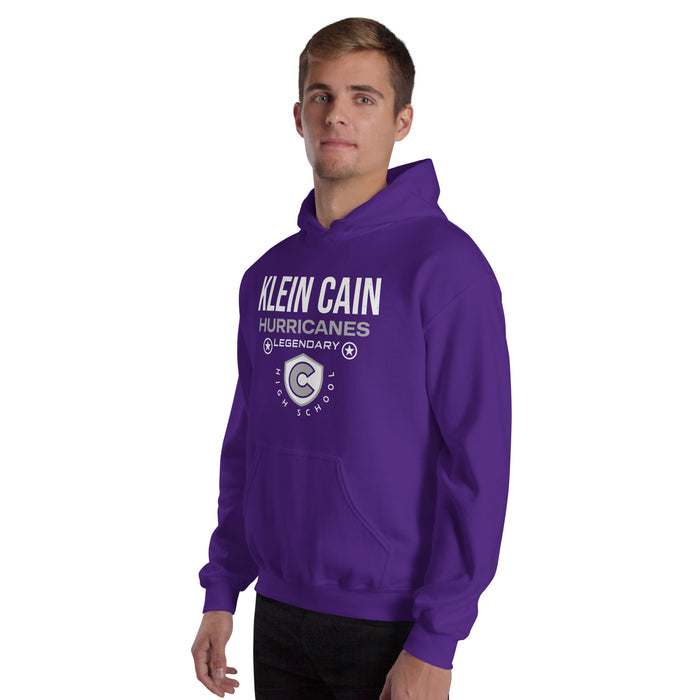 Man wearing Klein Cain High School Hurricanes Purple Classic Unisex Hoodie 003