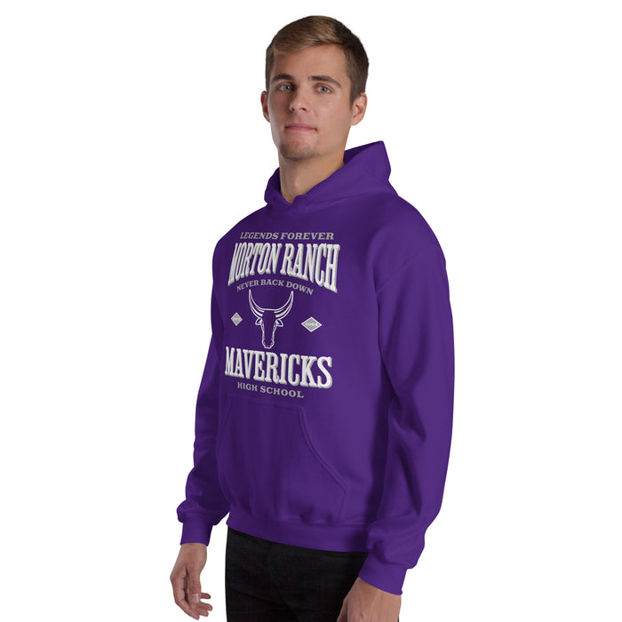 Man wearing Morton Ranch High School Mavericks Purple Classic Unisex Hoodie 230