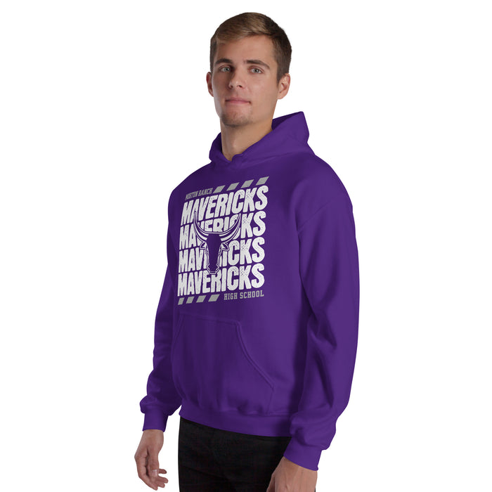 Man wearing Morton Ranch High School Mavericks Purple Classic Unisex Hoodie 223