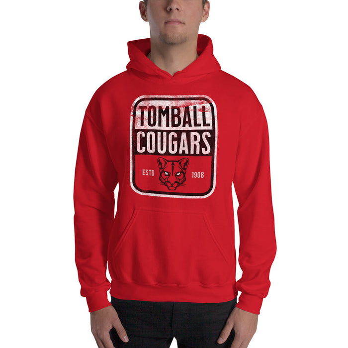 Man wearing a Tomball High School Cougars Red Classic Unisex Hoodie 01