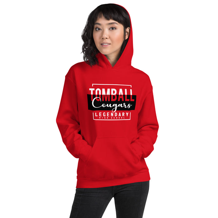 Woman wearing a Tomball High School Cougars Red Classic Unisex Hoodie 05