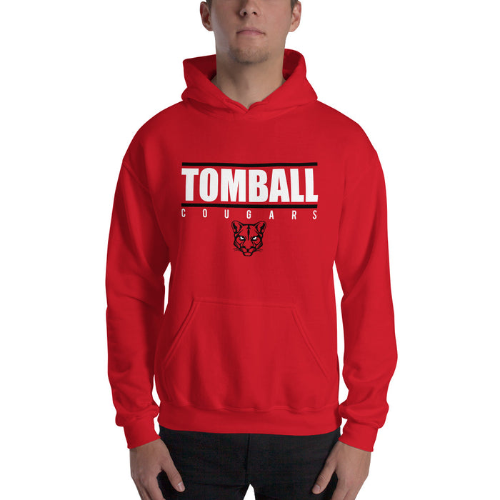 Man wearing a Tomball High School Cougars Red Classic Unisex Hoodie 07