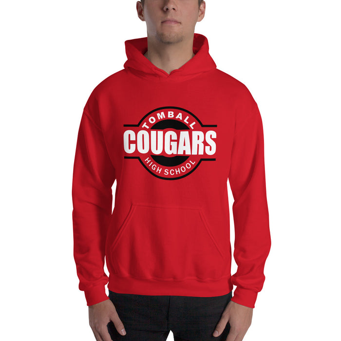 Man wearing a Tomball High School Cougars Red Classic Unisex Hoodie 11