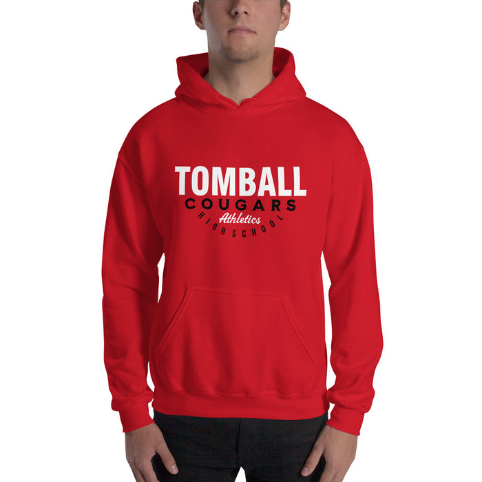 Man wearing a Tomball High School Cougars Red Classic Unisex Hoodie 12