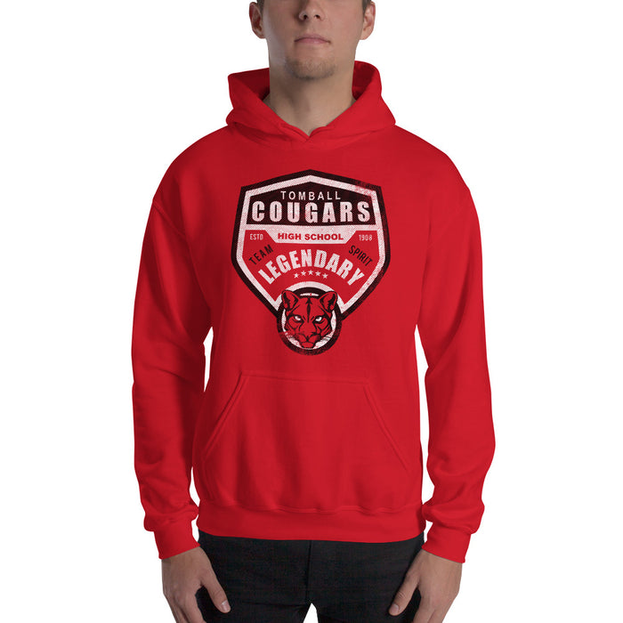 Man wearing a Tomball High School Cougars Red Classic Unisex Hoodie 14