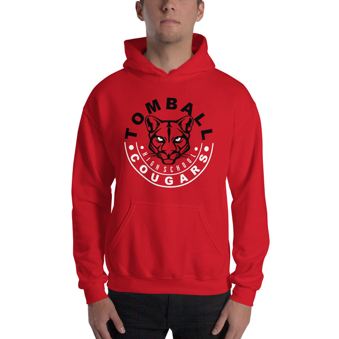 Man wearing a Tomball High School Cougars Red Classic Unisex Hoodie 19