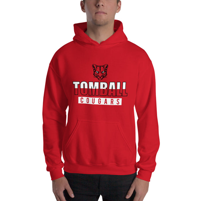 Man wearing a Tomball High School Cougars Red Classic Unisex Hoodie 23