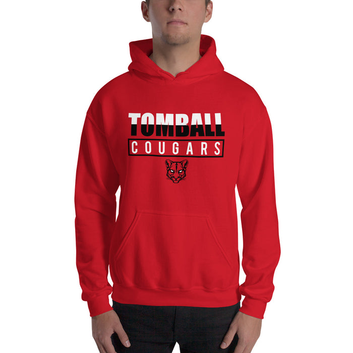 Man wearing a Tomball High School Cougars Red Classic Unisex Hoodie 29