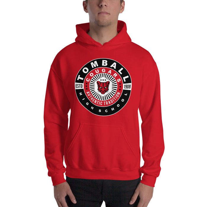 Man wearing a Tomball High School Cougars Red Classic Unisex Hoodie 30