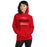 Woman wearing a Tomball High School Cougars Red Classic Unisex Hoodie 34