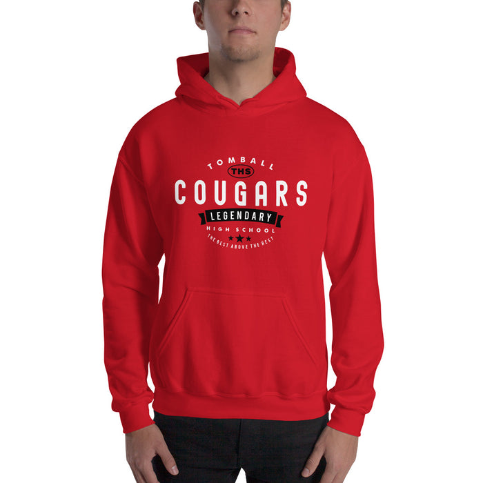 Man wearing a Tomball High School Cougars Red Classic Unisex Hoodie 44