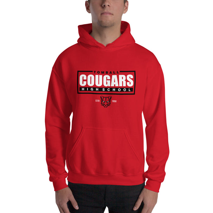 Man wearing a Tomball High School Cougars Red Classic Unisex Hoodie 49