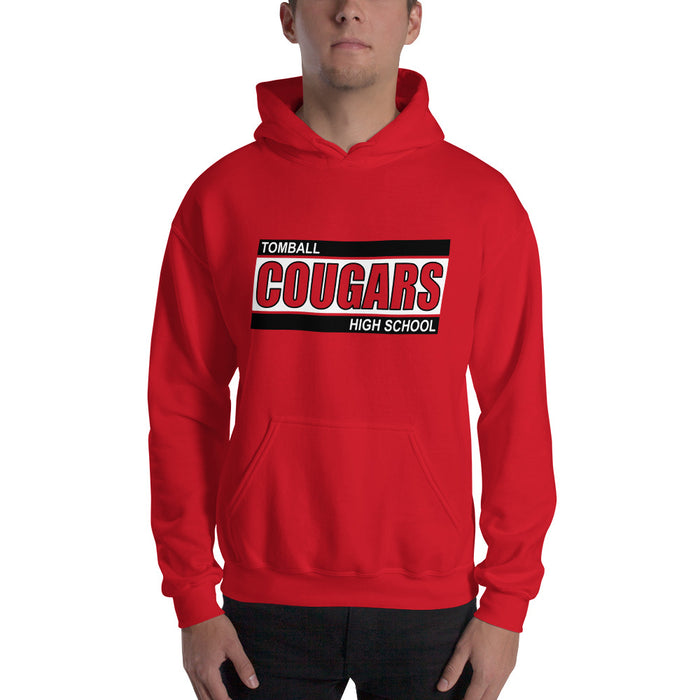 Man wearing a Tomball High School Cougars Red Classic Unisex Hoodie 72