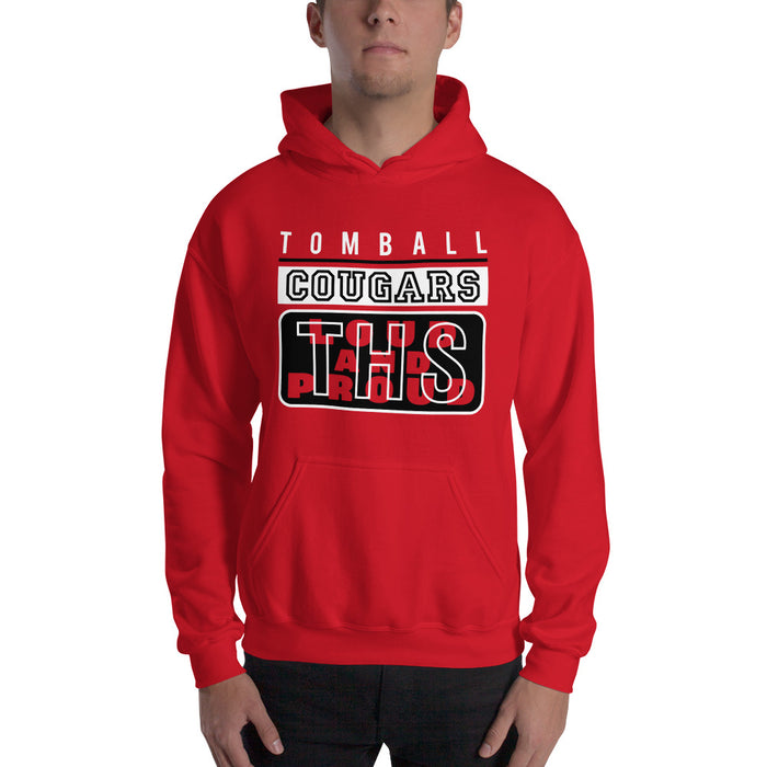 Man wearing a Tomball High School Cougars Red Classic Unisex Hoodie 86