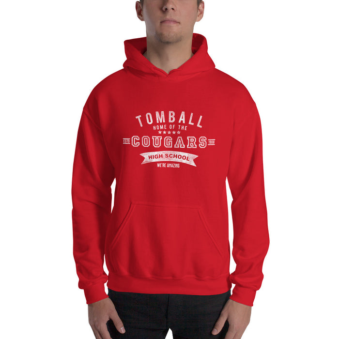 Man wearing a Tomball High School Cougars Red Classic Unisex Hoodie 96