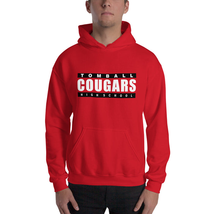 Man wearing a Tomball High School Cougars Red Classic Unisex Hoodie 98