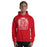 Man wearing a Katy High School Tigers Red Classic Unisex Hoodie 207