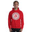 Man wearing a Katy High School Tigers Red Classic Unisex Hoodie 209