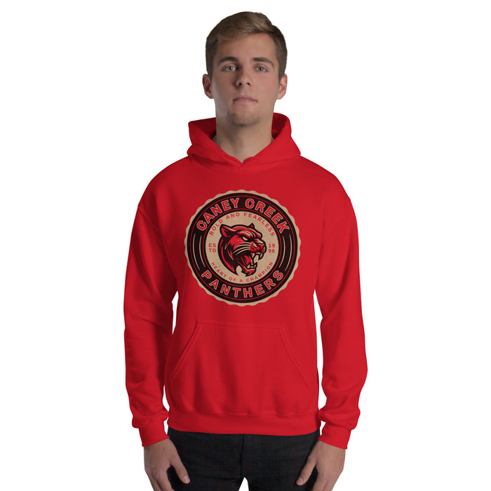 Man wearing Caney Creek High School Panthers Red Classic Unisex Hoodie 216