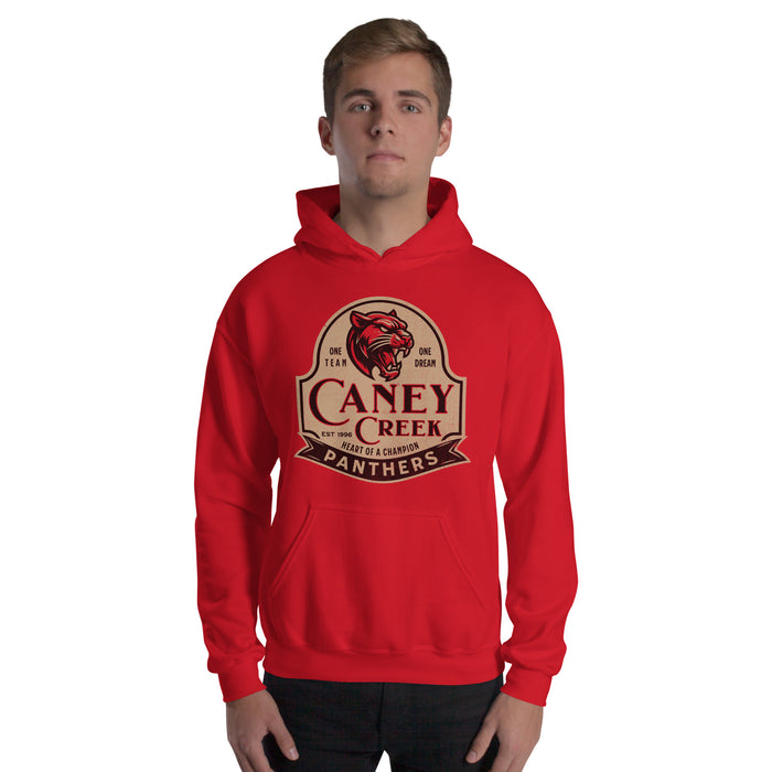 Man wearing Caney Creek High School Panthers Red Classic Unisex Hoodie 219