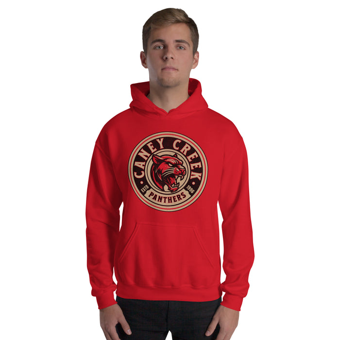 Man wearing Caney Creek High School Panthers Red Classic Unisex Hoodie 220