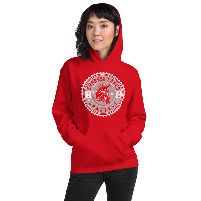 Woman wearing Cypress Lakes High School Red Classic Unisex Hoodie 203