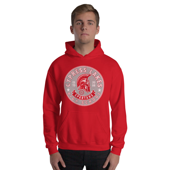 Man wearing Cypress Lakes High School Red Classic Unisex Hoodie 215