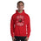 Student wearing Del Valle High School Cardinals Red Classic Unisex Hoodie 207