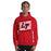 Man wearing Lake Travis High School Cavaliers Red Classic Unisex Hoodie 223