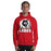 Man wearing Langham Creek High School Lobos Red Classic Unisex Hoodie 202