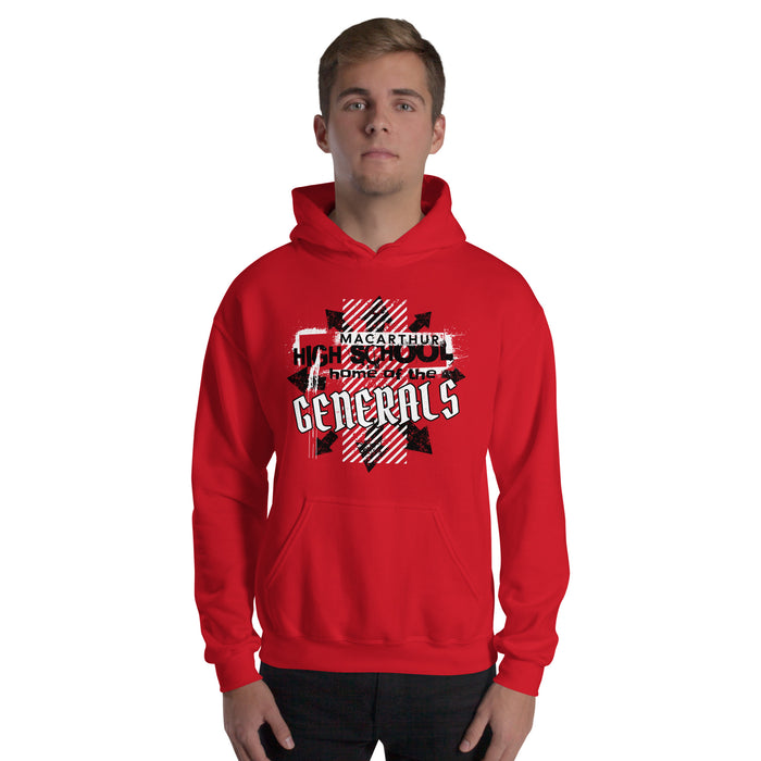 Man wearing MacArthur High School Generals Red Classic Unisex Hoodie 210