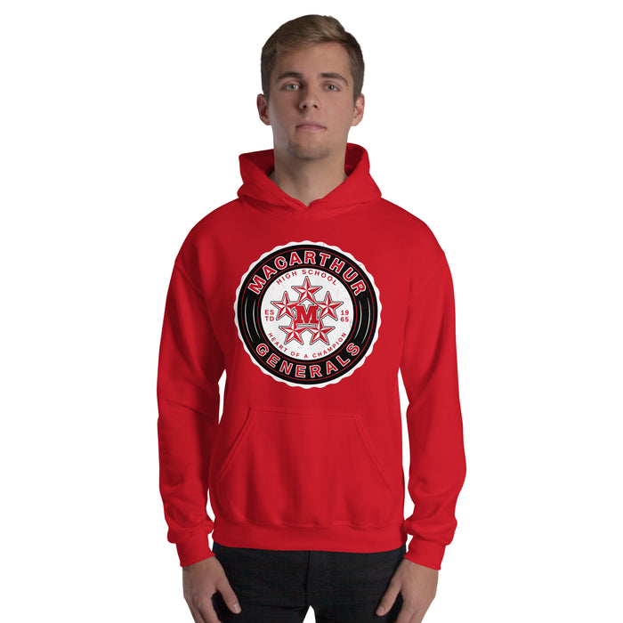 Man wearing MacArthur High School Generals Red Classic Unisex Hoodie 216