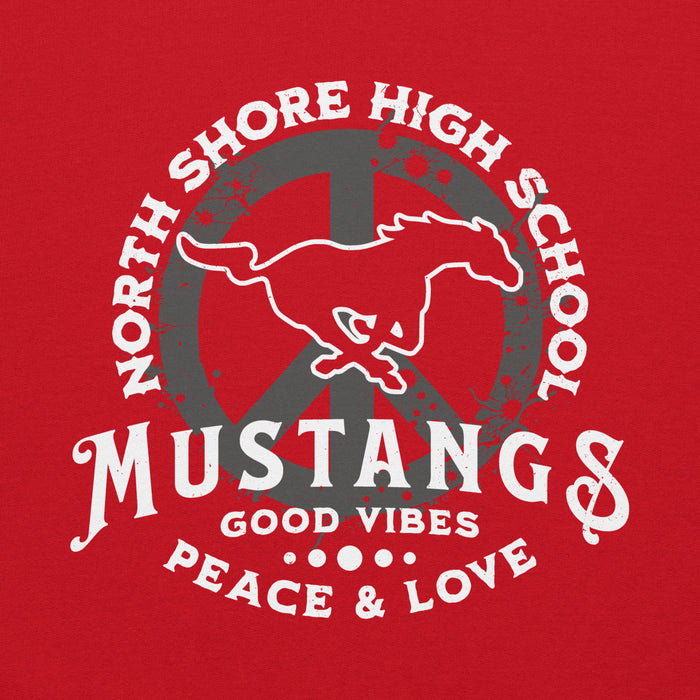 Close-up view of North Shore High School Mustangs Red Classic Unisex Hoodie 206