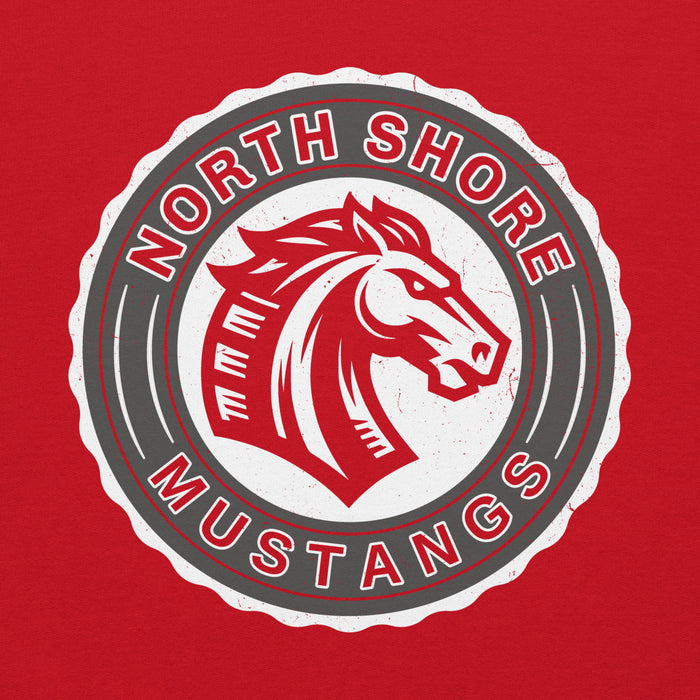 Close-up view of North Shore High School Mustangs Red Classic Unisex Hoodie 216