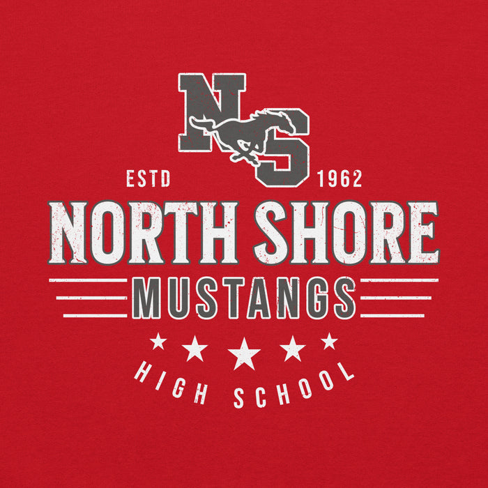 Close-up view of North Shore High School Mustangs Red Classic Unisex Hoodie 217