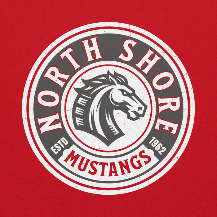 Close-up view of North Shore High School Mustangs Red Classic Unisex Hoodie 220