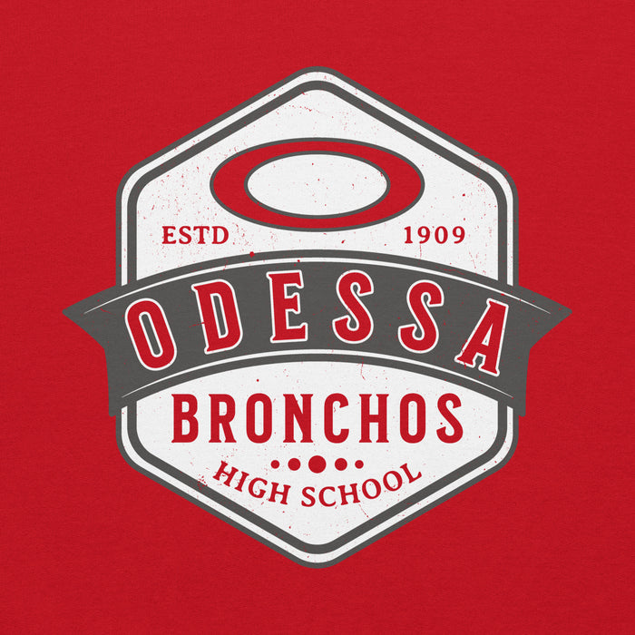 Close-up view of Odessa High School Bronchos Red Classic Unisex Hoodie 209