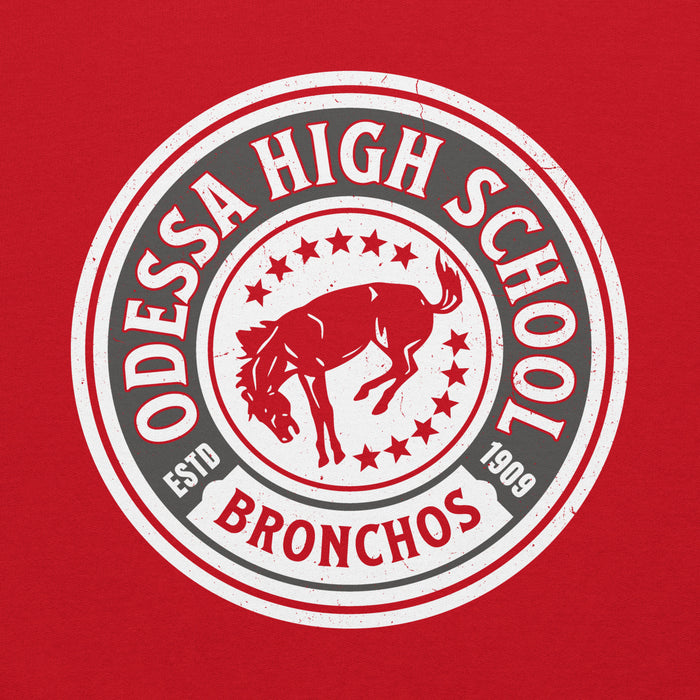 Close-up view of Odessa High School Bronchos Red Classic Unisex Hoodie 220