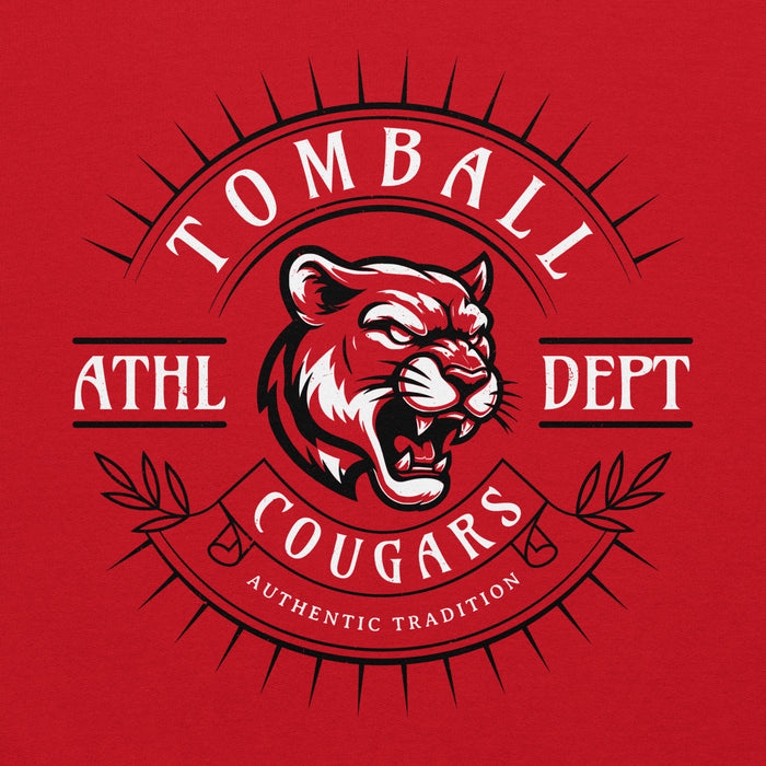 Close-up view of Tomball High School Cougars Red Classic Unisex Hoodie 201