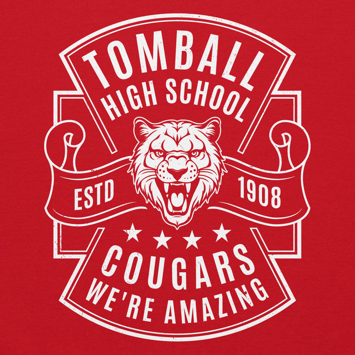 Close-up view of Tomball High School Cougars Red Classic Unisex Hoodie 207