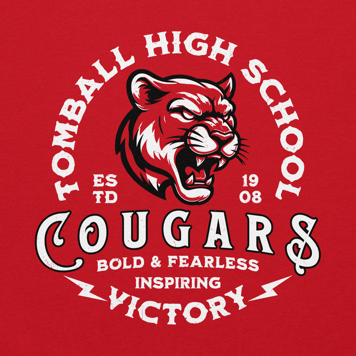 Close-up view of Tomball High School Cougars Red Classic Unisex Hoodie 206