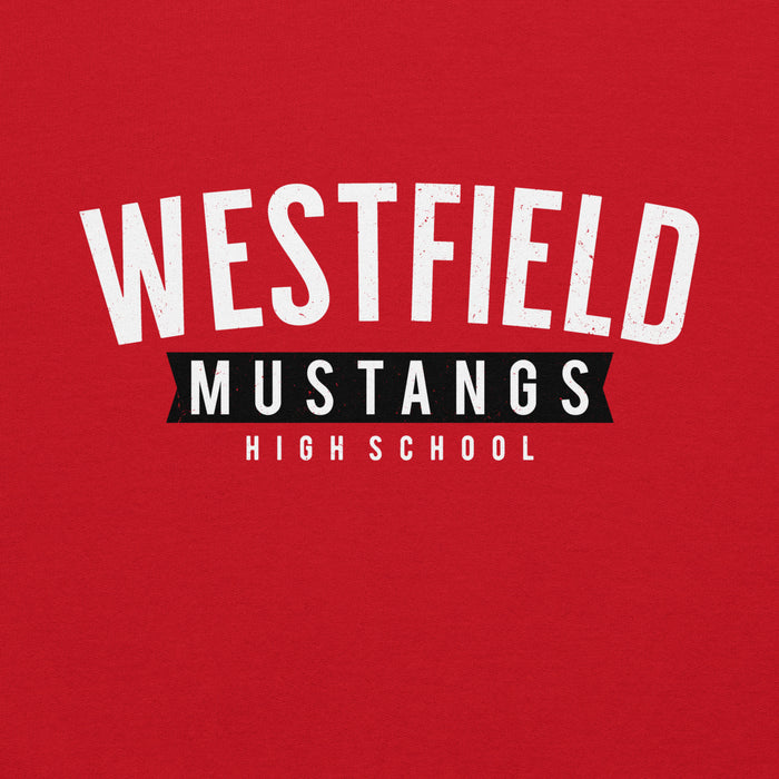 Close-up view of Westfield High School Mustangs Red Classic Unisex Hoodie 021