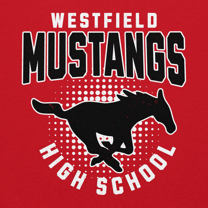 Close-up view of Westfield High School Mustangs Red Classic Unisex Hoodie 204