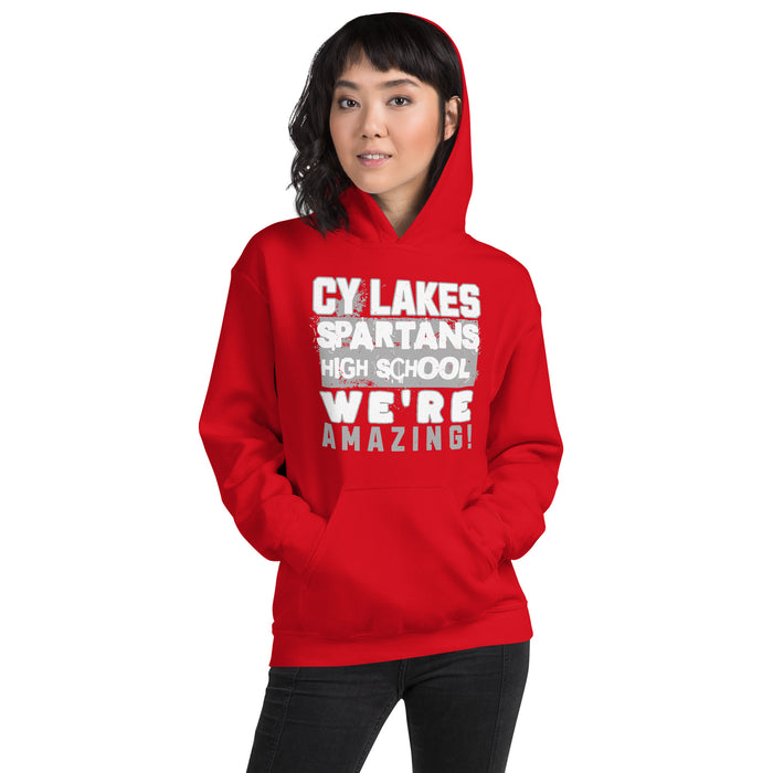 Woman wearing Cypress Lakes High School Spartans Red Classic Unisex Hoodie 231