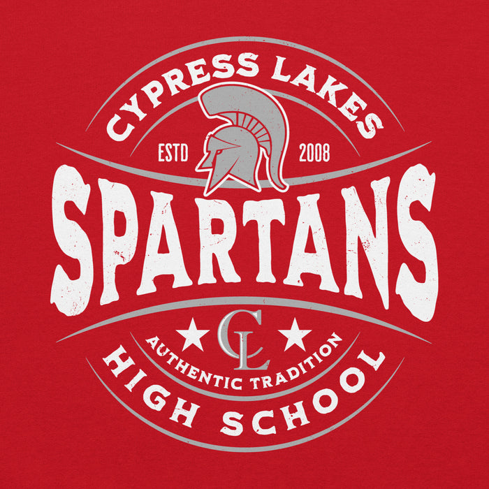Close-up view of Cypress Lakes High School Spartans Red Classic Unisex Hoodie 218