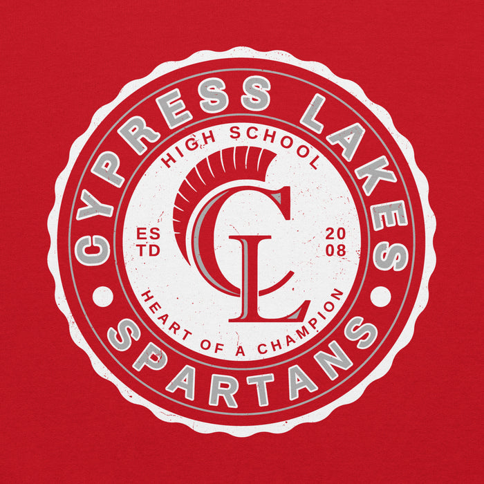 Close-up view of Cypress Lakes High School Spartans Red Classic Unisex Hoodie 216