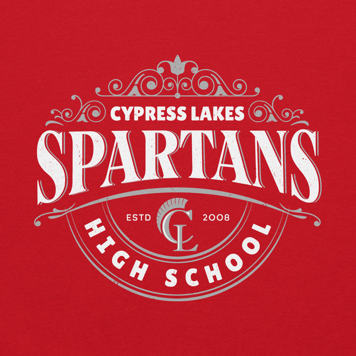 Close-up view of Cypress Lakes High School Spartans Red Classic Unisex Hoodie 211