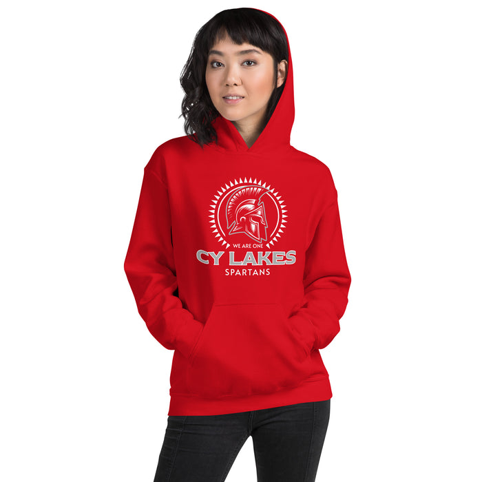 Woman wearing Cypress Lakes High School Spartans Red Classic Unisex Hoodie 226